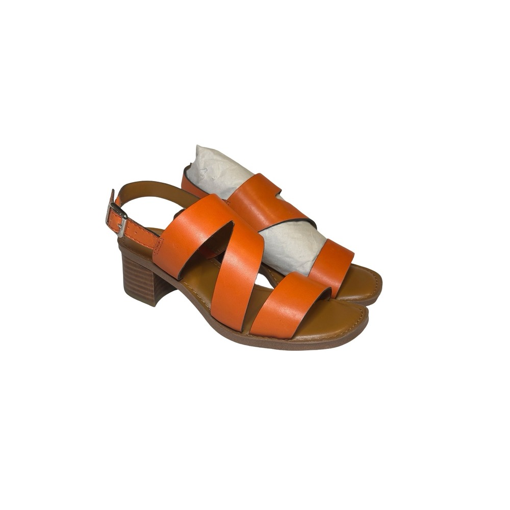 Franco Sarto Lilah Orange Leather Block Heel Slingback Sandals Womens Size 6M